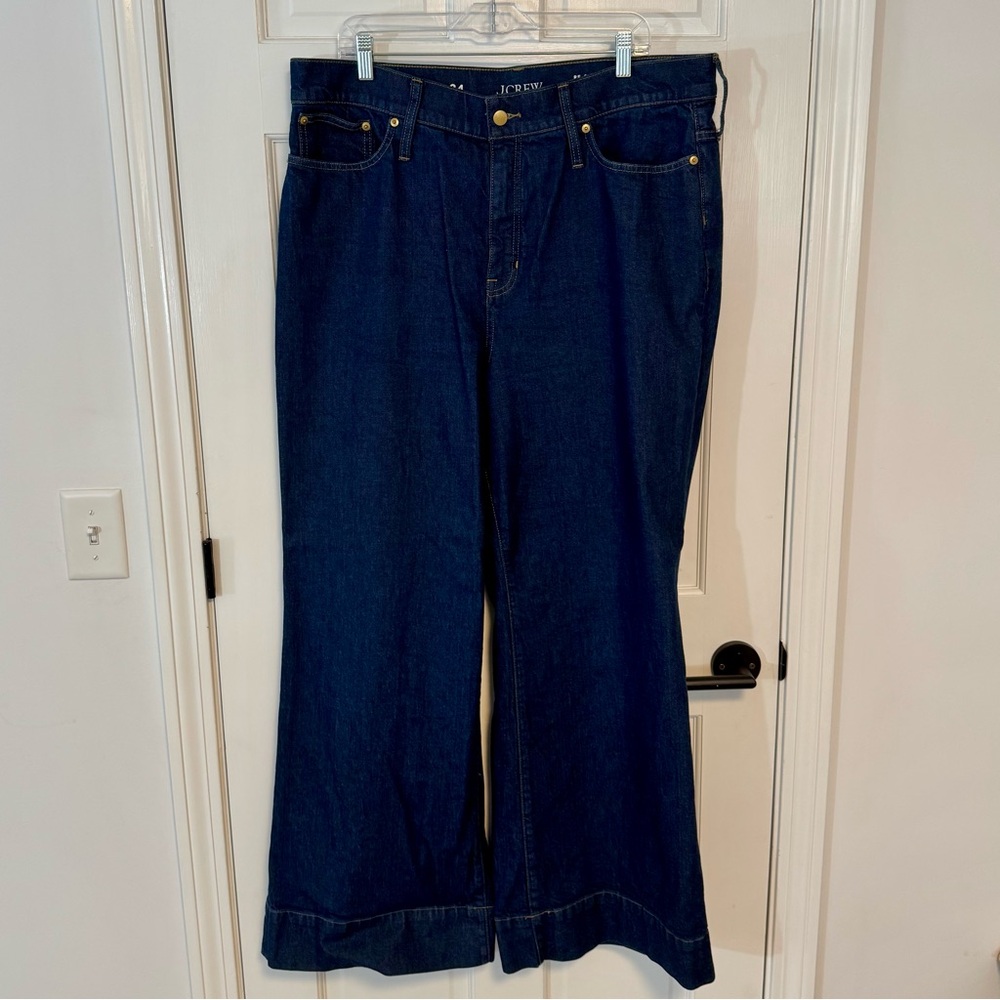 J. Crew | High-Rise Denim Trouser Jean, Dark Wash, Size 34 - EUC - Picture 3 of 8